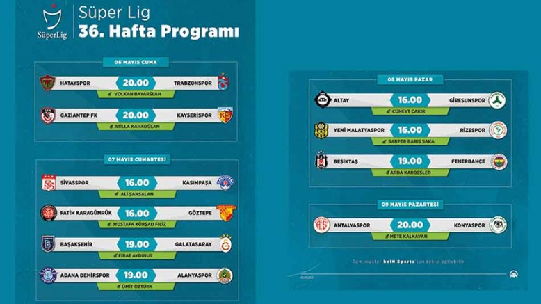 Süper Lig 36. Hafta Programı